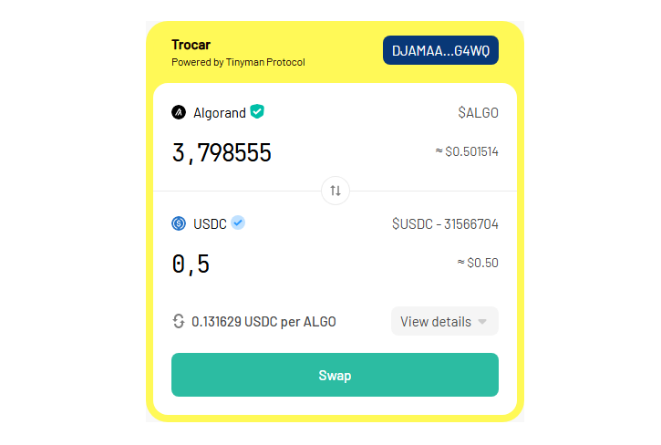 interface ui swap algo usdc algorand ecossistema criptomedia